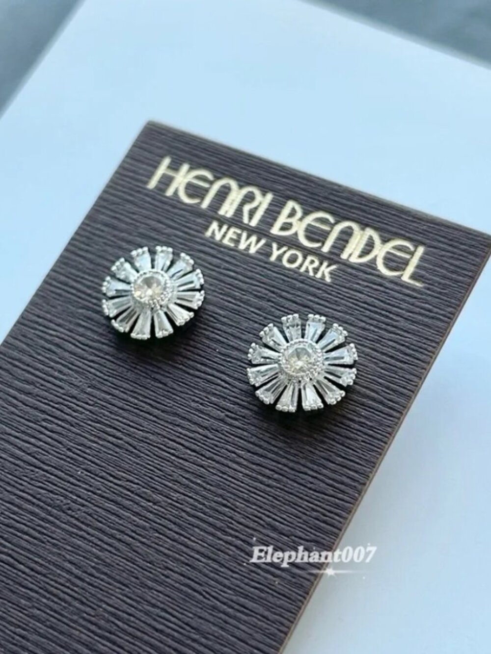 Henri Bendel New York Crystal Sunburst Stud Earrings Silver Tone